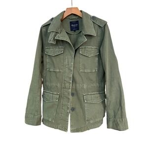 Madewell Womens Olive Green Military Field Utility Jacket Size L Epaulets Pocket